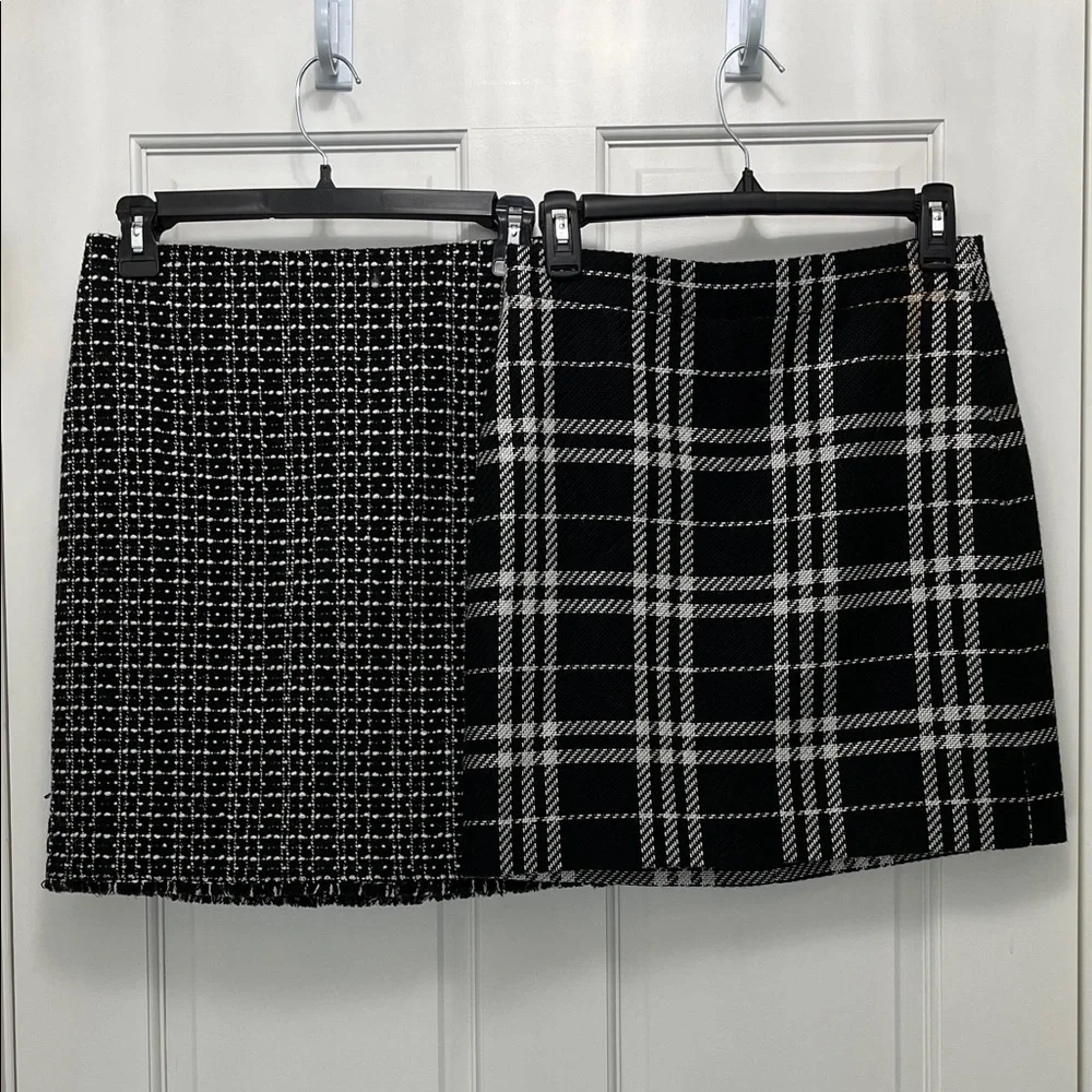 Black and White Wool Blend Plaid Pencil Mini Skirt Set - Size 00 / 0P